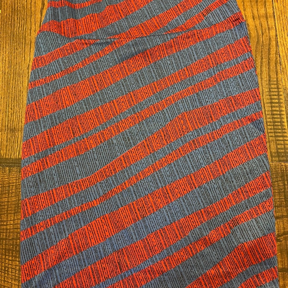 LuLaRoe Red and Blue Ribbed Midi Pencil Skirt